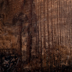 Wood texture, Dark Brown scratched wooden cutting board. Natural Dark Background. Flat lay.