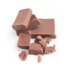 close up a chocolate bar on white background