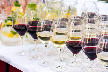 Many glasses with drink on the buffet table