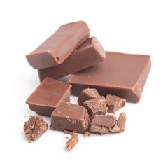 close up a chocolate bar on white background