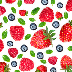 Strawberry and Raspberry Pattern. Various fresh berries isolated