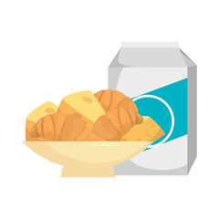 delicious breads in dish and milk vector illustration design