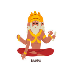 Brahma Indian God cartoon character vector Illustration on a white background
