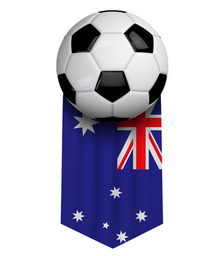 Australia soccer ball flag cloth hanging banner. 3D Rendering