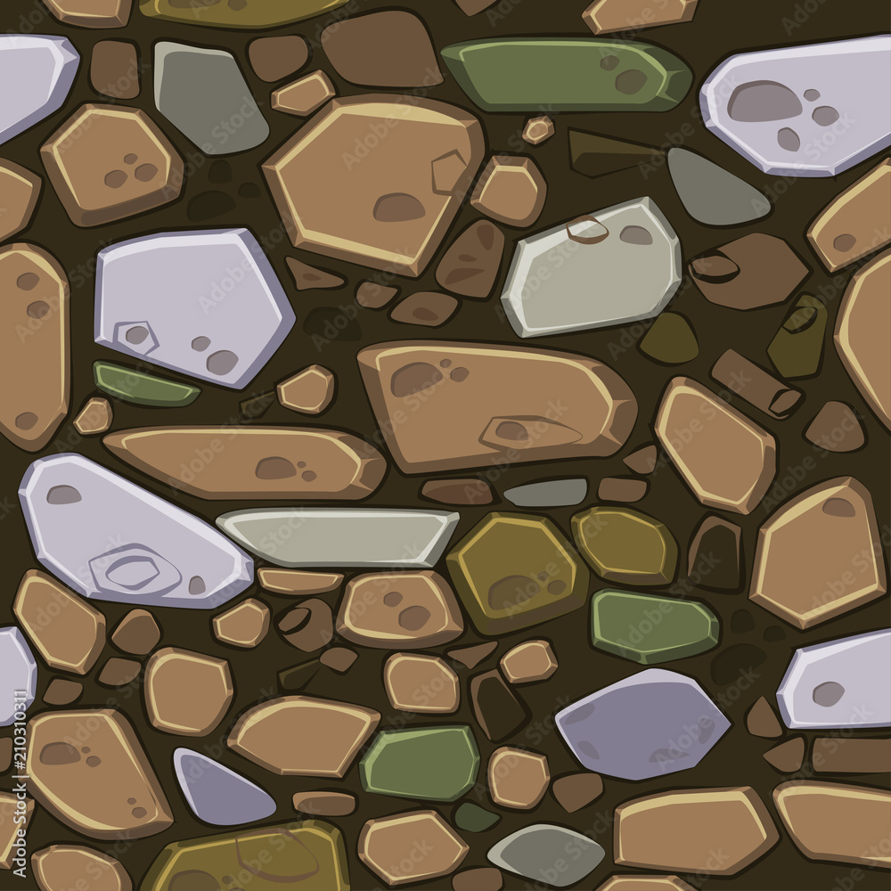 Wall mural view from above seamless background texture colored stones. illustration for ui game element