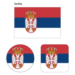Flag of Serbia. Correct proportions, elements, colors. Set of icons, square, button. Vector illustration on white background.