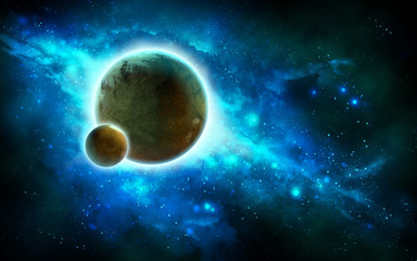Fototapeta na wymiar Spacescape with planets and nebula