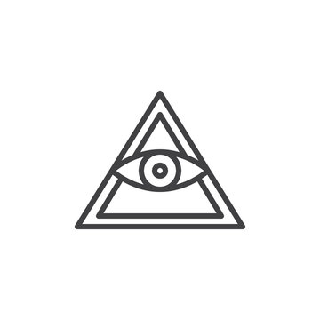 All seeing eye pyramid outline icon. linear style sign for mobile concept and web design. Mason Pyramid eye simple line vector icon. Freemason and spiritual symbol, logo illustration. Pixel perfect