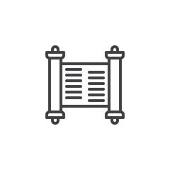 Holy scriptures scroll outline icon. linear style sign for mobile concept and web design. Religion simple line vector icon. Symbol, logo illustration. Pixel perfect vector graphics