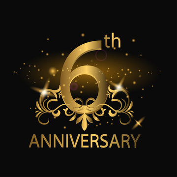 6th anniversary logo with gold color