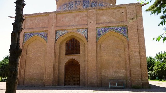 A Steady Shot Of The Window Of The Gawhar Shad Mausoleum.