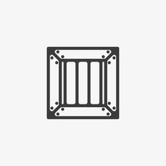 Side of white wooden crate, box or frame with screws.