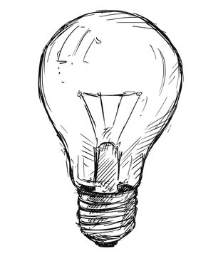 Vector artistic pen and ink sketch drawing illustration of light bulb.