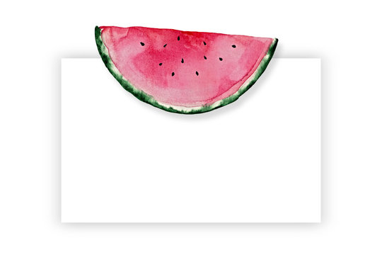 Square watercolor template with watermelon and place for text.
