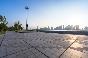 city skyline with empty square