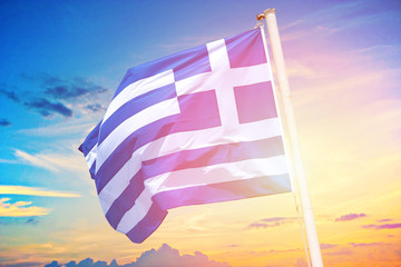 Greek flag with a sky as background