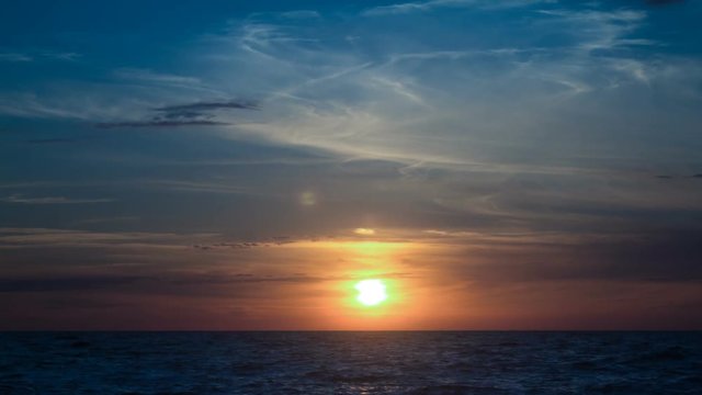 Sunset in the clouds and on the sea
