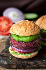 Two vegetarian burgers with beetroot