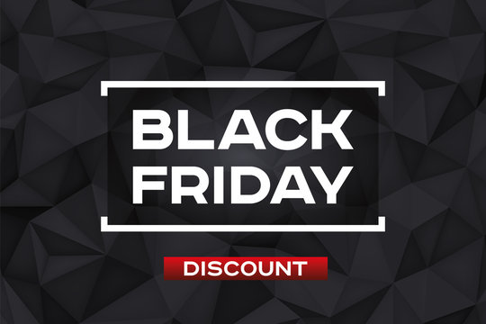 Black Friday Discount. Volume geometric shape, 3d black crystals. Low polygons dark background. Red accent. Vector design polygonal form for you business projects