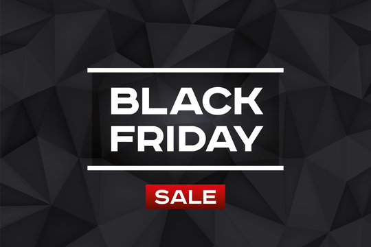 Black Friday Sale. Volume geometric shape, 3d black crystals. Low polygons dark background. Red accent. Vector design polygonal form for you business projects