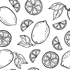 Mooie zwart-wit naadloze doodle patroon met schattige doodle citroenen schets. Hand getekende trendy achtergrond. ontwerp achtergrond wenskaarten, uitnodigingen, stof en textiel.