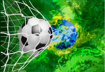 Soccer ball in net with brazil flag, modern template design