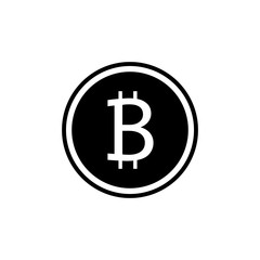 Vector Bitcoin Cryptocurrency Icon, Flat Black Coin Isolated.