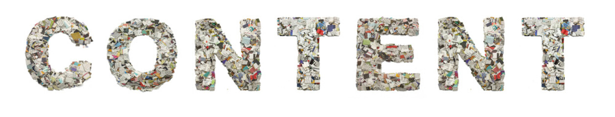 the word  CONTENT made from newspaper confetti i