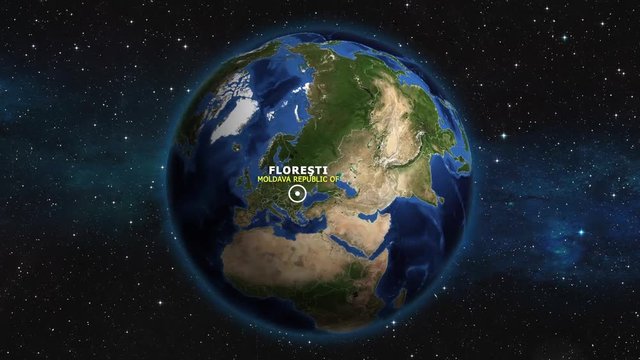 MOLDAVA REPUBLIC OF FLORESTI ZOOM IN FROM SPACE