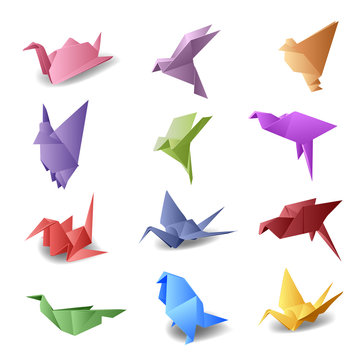 Vector set with origami birds.