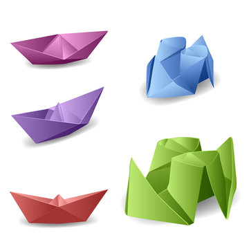 Vector set with origami boats.