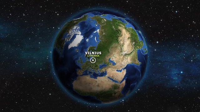 LITHUANIA VILNIUS ZOOM IN FROM SPACE