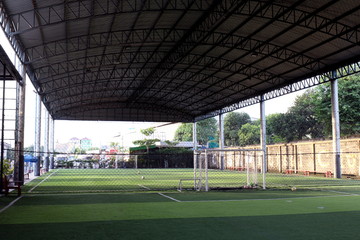 Football field Small, Futsal ball field in the gym indoor, Soccer sport field outdoor park with artificial turf