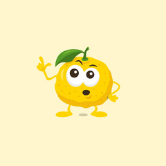 Yuzu mascot is afraid of something strange. Flat design style for your mascot branding.