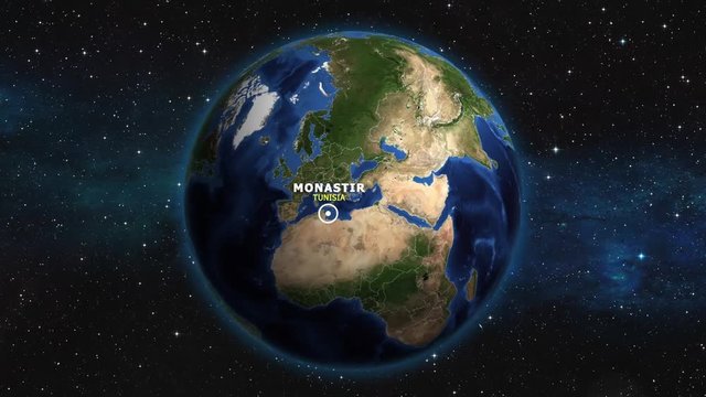 TUNISIA MONASTIR ZOOM IN FROM SPACE