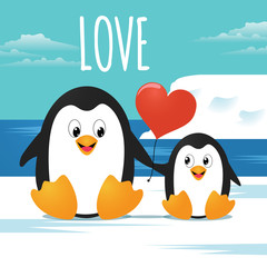 Cute Penguins with Heart Balloon
