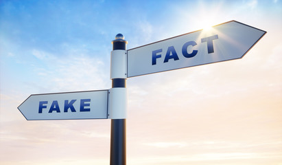 Fototapeta premium 2 Wegweiser in Abendsonne - Fake Fact