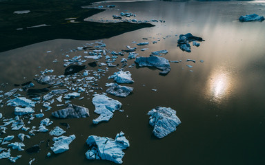 aerial view of glacier lagoon in iceland
