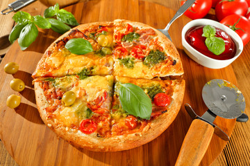 fresh hot pizza in Italy 