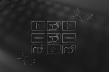 video photo and article posts with sparkles on unfocused keyboard background