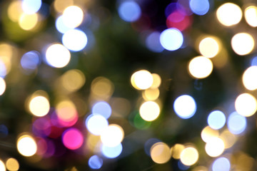 Fototapeta premium Abstract bokeh light night for background Christmas holiday colorful light festival celebration blur bokeh art, background lighting of night restaurant