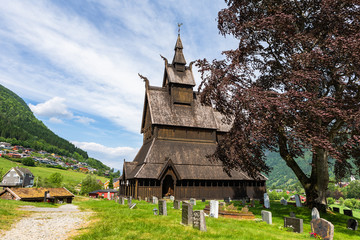 Fototapeta na wymiar Hopperstad Stave Church. A stave church, just outside the village of Vikori in Vik Municipality, Sogn og Fjordane county, Norway.