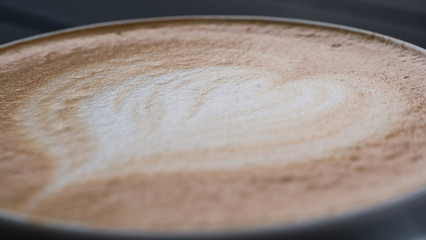 Close-up shot of coffee foam with latte art