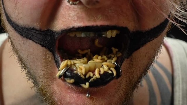 Man's mouth and maggots Stock Video
