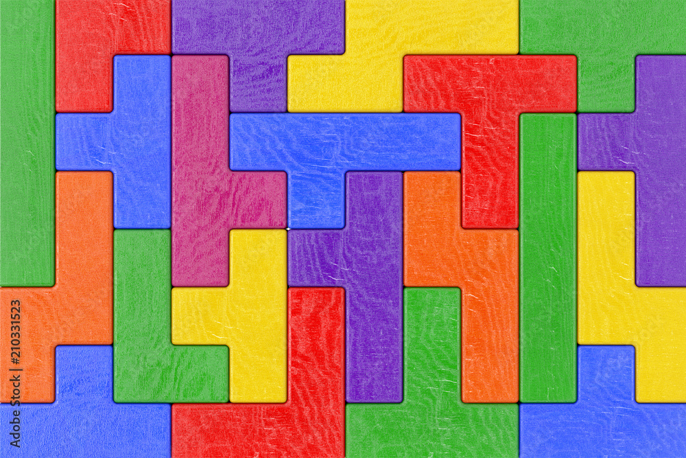 Poster Logical Thinking Concept. Different Colorful Shapes Wooden Blocks. 3d Rendering