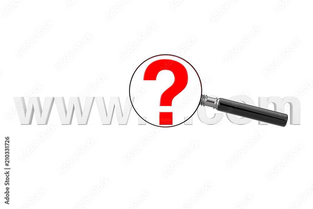 Aufkleber Internet Search Concept. WWW Question Mark Com Site Name with Magnifying Glass. 3d Rendering