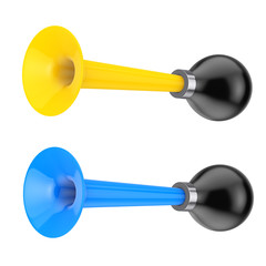 Yellow and Blue Vintage Bicycle Air Horns. 3d Rendering