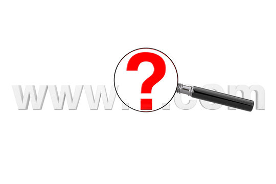 Internet Search Concept. WWW Question Mark Com Site Name with Magnifying Glass. 3d Rendering