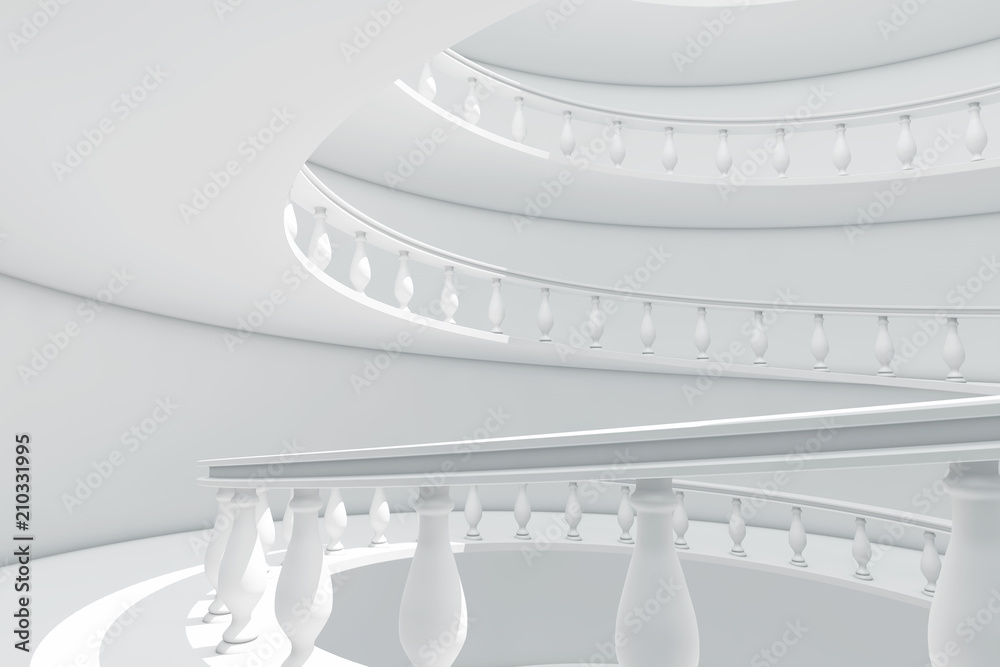 Poster Architecture in Classical Style Spiral Balustrade Way between Floors. 3d Rendering