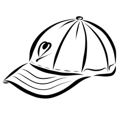 Cap with a heart, painted with black smooth lines
